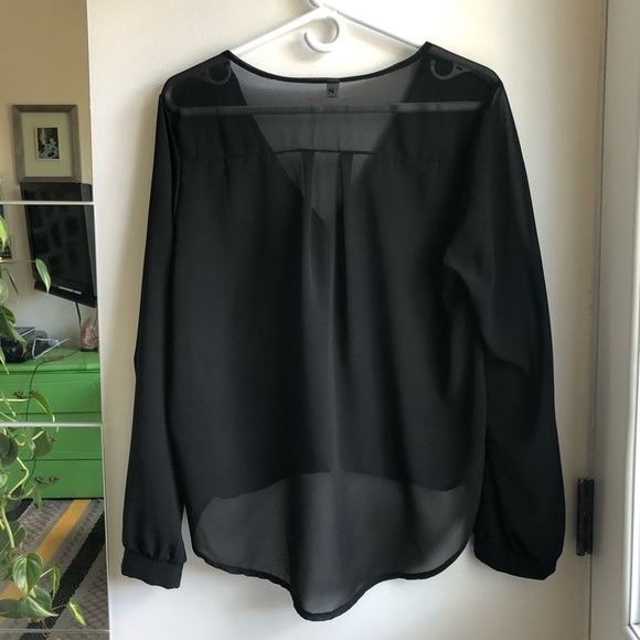 Black Sheer Long Sleeve Top - Picture 2 of 14